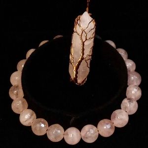 Rose Quartz Natural Handmade Stone Bracelet Set